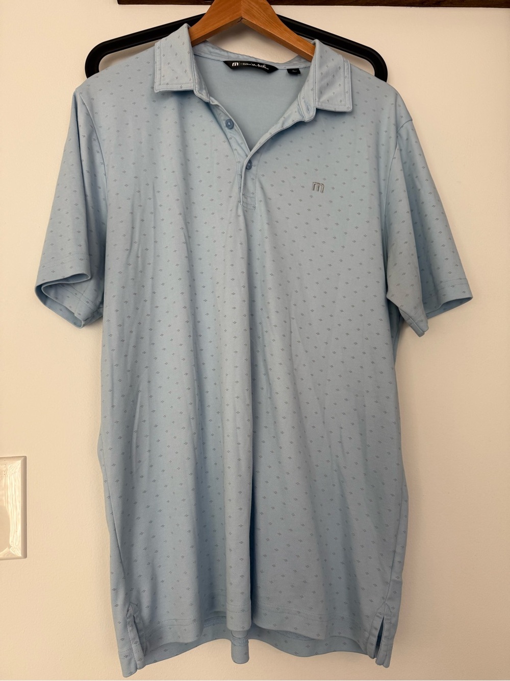 Travis Mathew Light Blue Men’s Polo with Subtle Dot Texture